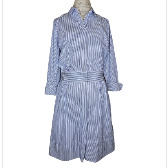 Gretchen Scott Designs Dresses & Skirts - Gretchen Scott Breezy Blouson Navy and White Striped Shirt Dress Size M